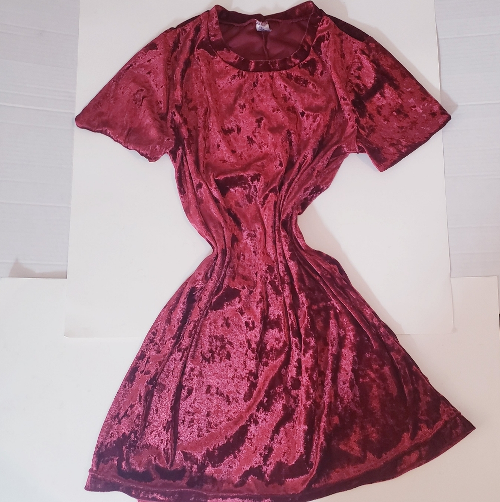 Red Velvet Short SleeveA-LineDress